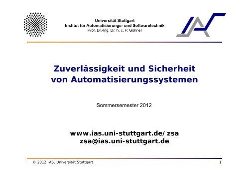 Skript vom Sommersemester 2012 - Institut fÃ¼r Automatisierungs ...