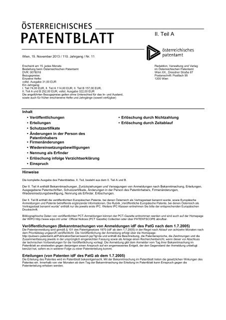 Patentblatt Teil II November 2013 - Das Ã–sterreichische Patentamt