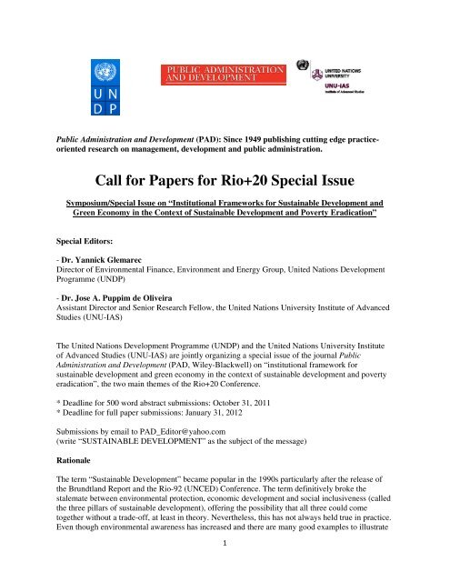 Call for Papers for Rio+20 Special Issue - UNU-IAS - United Nations ...