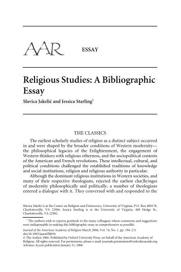 Religious Studies: A Bibliographic Essay - Journal of the American ...