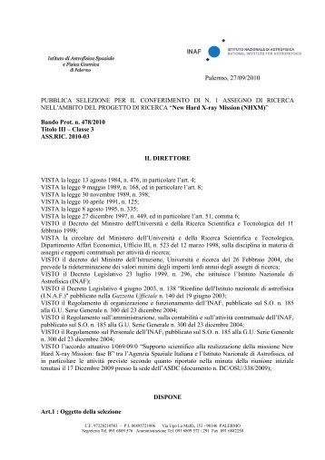 pubblica selezione per il conferimento di n. 1 - IASF Palermo - Inaf