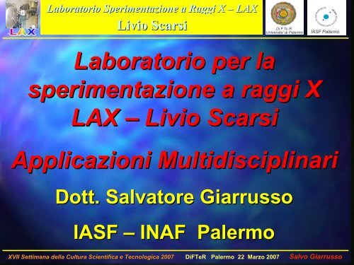 Il laboratorio LAX "Livio Scarsi" - IASF Palermo - Inaf