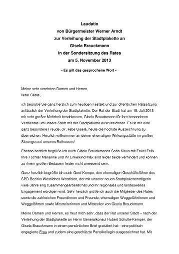 Laudatio von BÃ¼rgermeister Werner Arndt zur Verleihung der ... - Marl