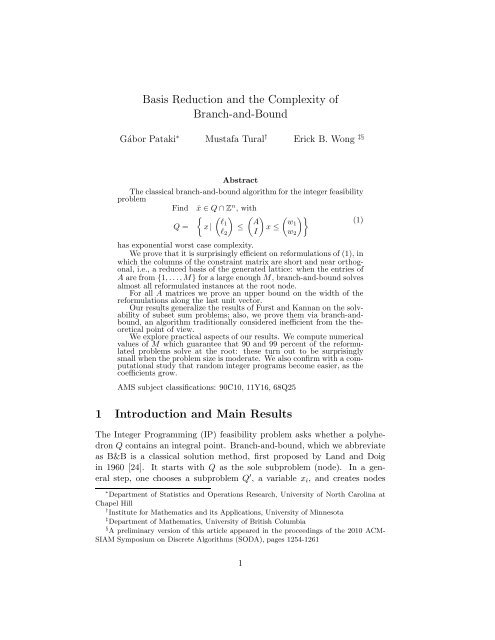 Basis Reduction and the Complexity of Branch-and-Bound 1 ...