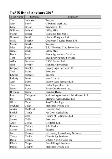 IASIS List of Advisors 2013 - iasis.ie