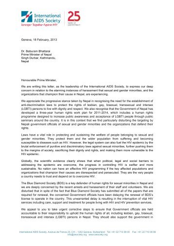 Open Letter to the Prime Minister of Nepal - International AIDS Society