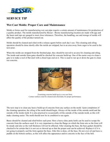 SERVICE TIP Wet Cast Molds: Proper Care and Maintenance