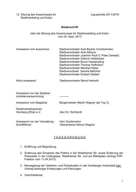 Protokoll 12. Sitzung Leg -Periode 2011-2016 - Homberg (Efze)