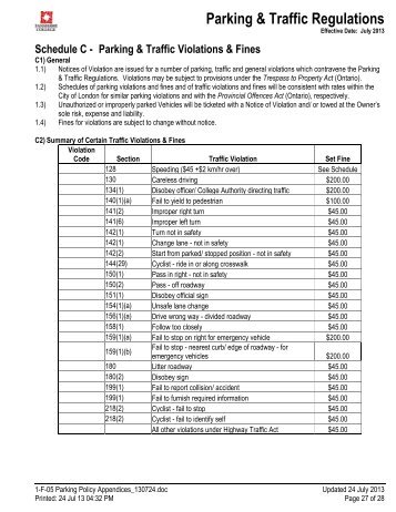 Summary of Parking & Traffic Violations & Fines (PDF) - Fanshawe ...