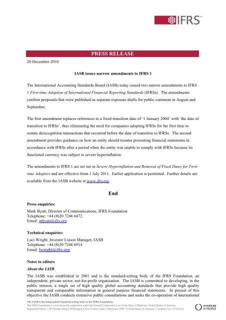 IASB Press Release - IAS Plus