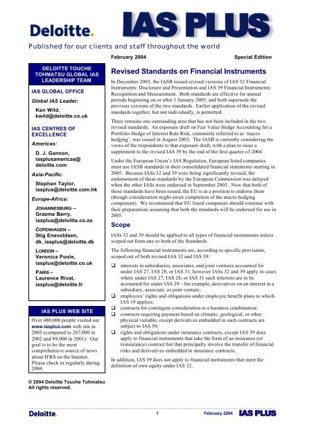 Revised Standards on Financial Instruments - IAS Plus