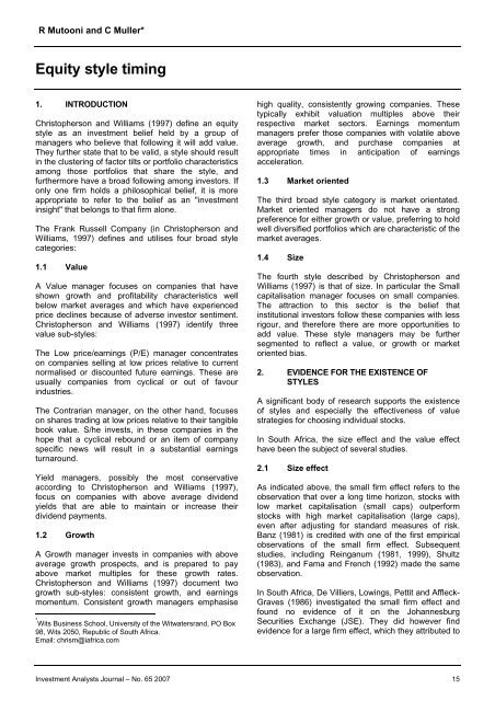 Equity style timing - Investment Analysts Journal