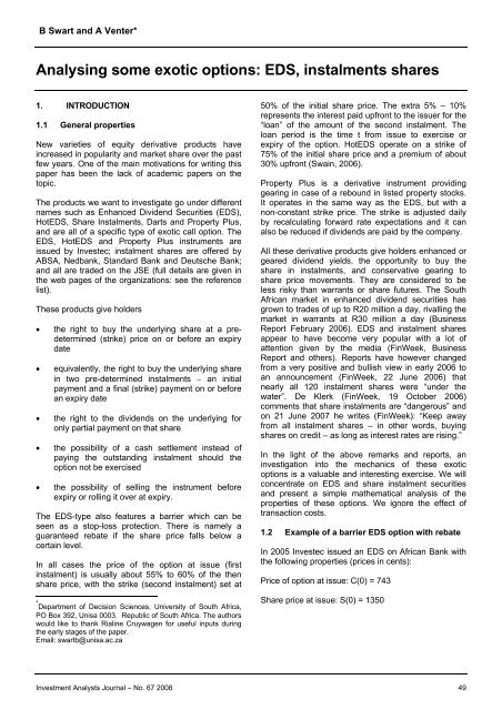 Analysing some exotic options - Investment Analysts Journal