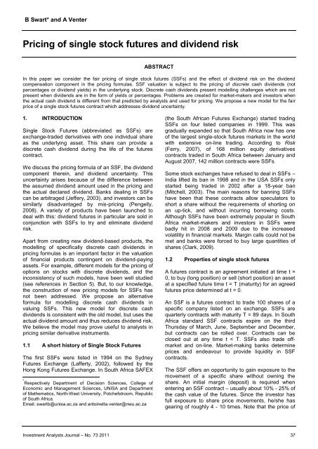 Pricing of single stock futures and dividend risk - Investment ...