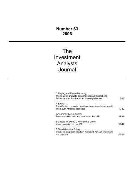 The Investment Analysts Journal Number 63 - 2006