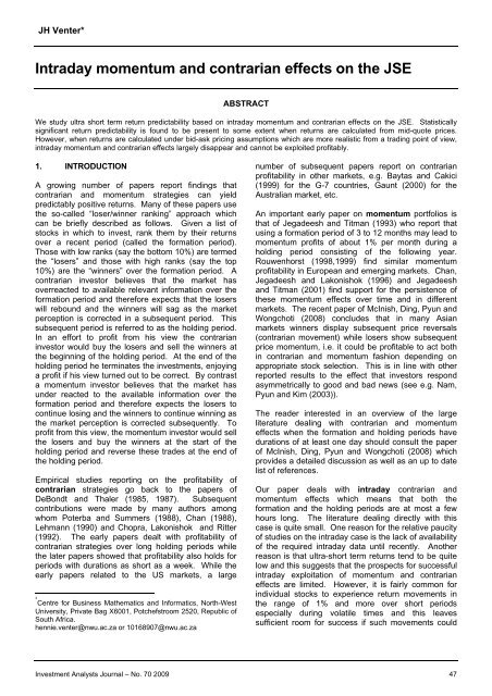 Intraday momentum and contrarian effects on the JSE - Investment ...