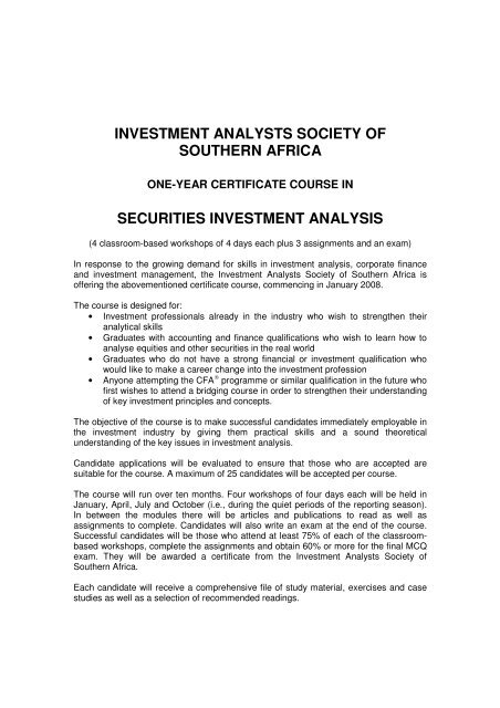 securities investment analysis - Investment Analysts Society