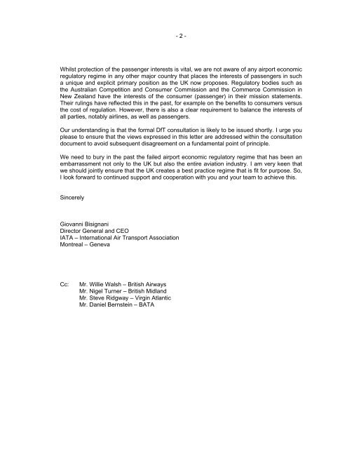 Reform of UK Airports Economic Regulation: letter from the ... - IATA