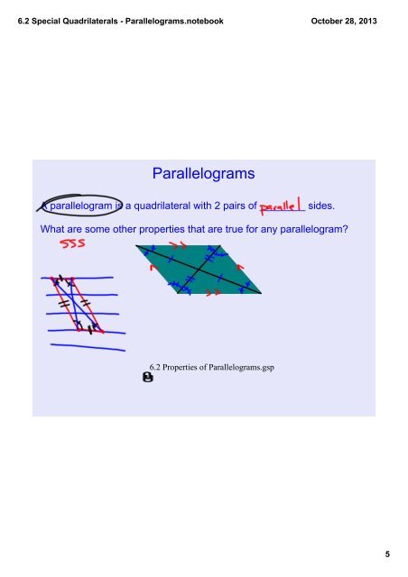 6.2 Special Quadrilaterals - Parallelograms.notebook