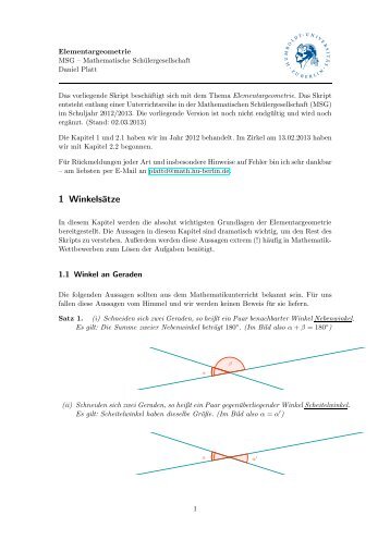 Skript zum Thema Elementargeometrie - Mathematik und ihre Didaktik