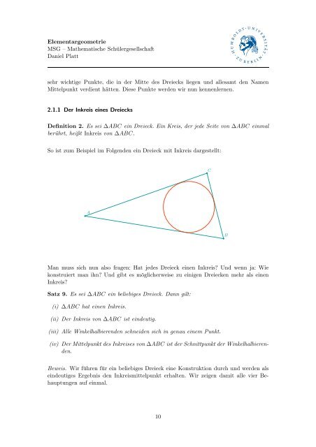 Skript zum Thema Elementargeometrie - Mathematik und ihre Didaktik