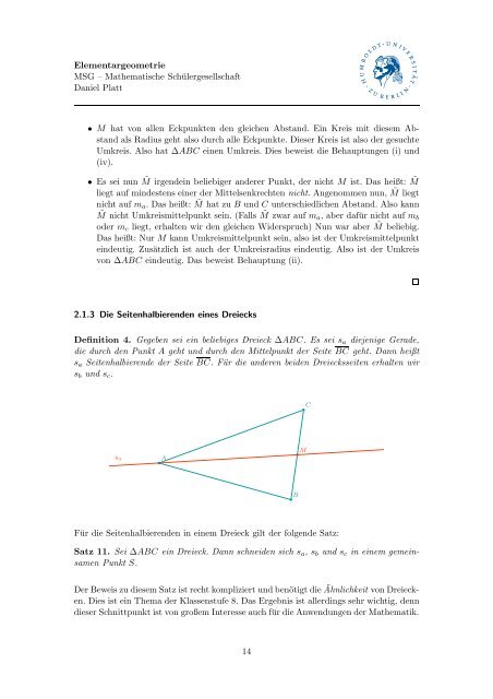 Skript zum Thema Elementargeometrie - Mathematik und ihre Didaktik