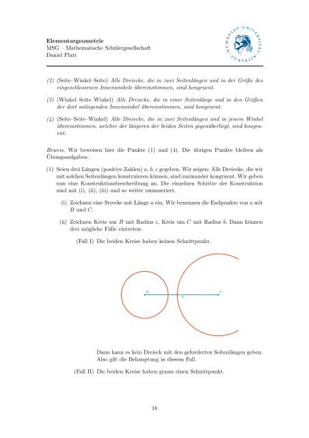 Skript zum Thema Elementargeometrie - Mathematik und ihre Didaktik