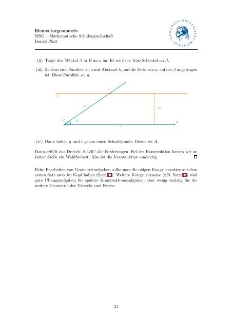 Skript zum Thema Elementargeometrie - Mathematik und ihre Didaktik