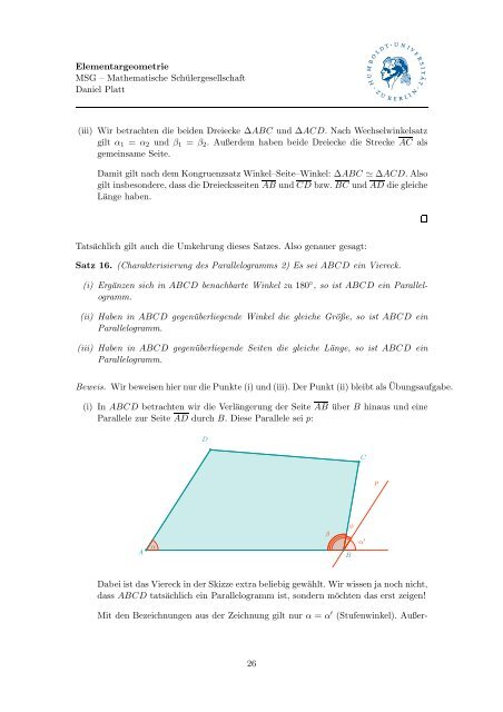 Skript zum Thema Elementargeometrie - Mathematik und ihre Didaktik