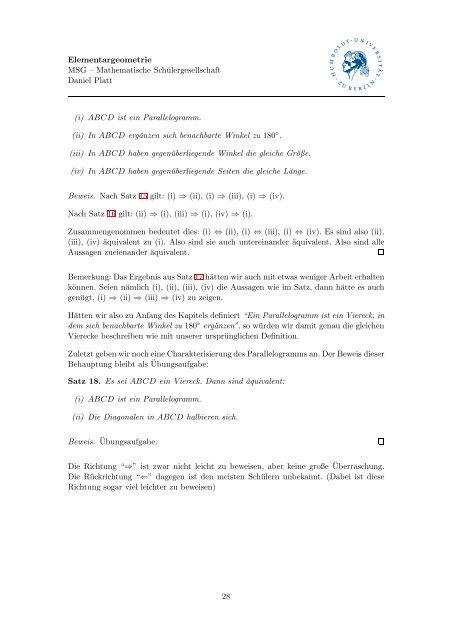 Skript zum Thema Elementargeometrie - Mathematik und ihre Didaktik