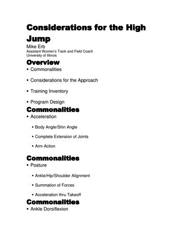 Considerations for the High Jump - iatccc