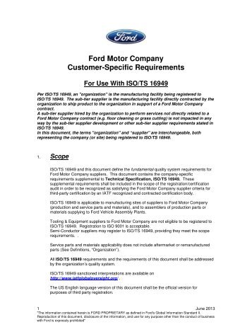 Ford motor company customer-specific requirements for use with iso/ts 16949 #9