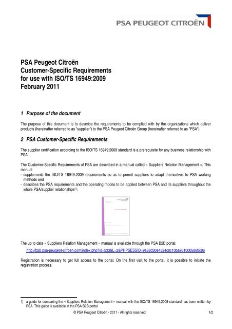 PSA Peugeot CitroÃ«n Customer-Specific Requirements for use with ...