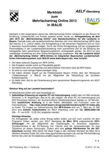 Merkblatt zum Mehrfachantrag Online 2013 in iBALIS - Amt fÃ¼r ...