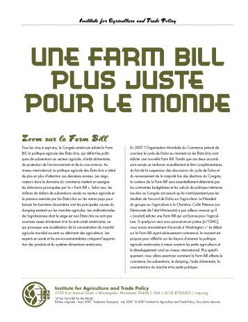 Une Farm Bill plus juste pour le monde - Institute for Agriculture and ...