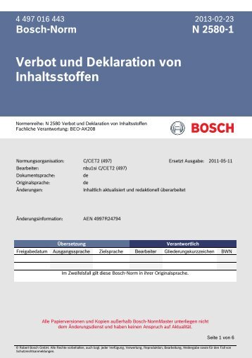 Verbot und Deklaration von Inhaltsstoffen - Bosch Rexroth