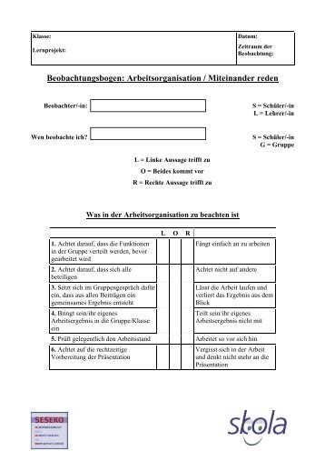 Beobachtungsbogen Kooperatives Lernen