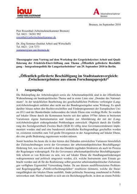 Thesenpapier Peer Rosenthal / Dr. JÃ¶rg Sommer - Friedrich-Ebert ...