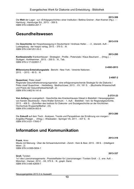 Neuzugangsliste 2013 - 3 (PDF, 276 KB) - Diakonie Deutschland
