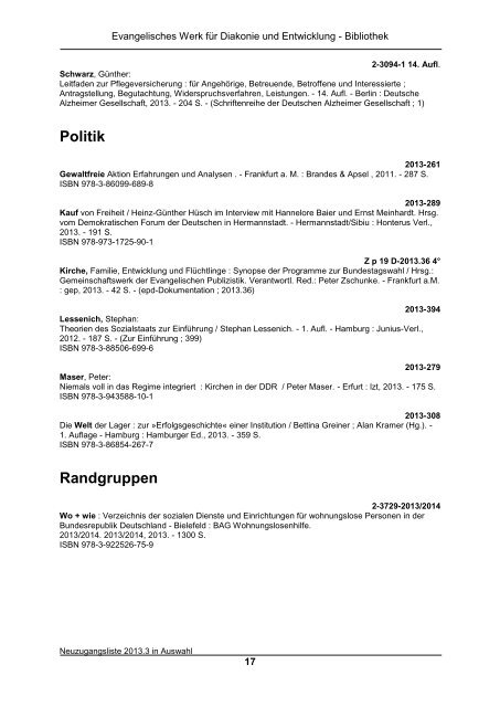 Neuzugangsliste 2013 - 3 (PDF, 276 KB) - Diakonie Deutschland