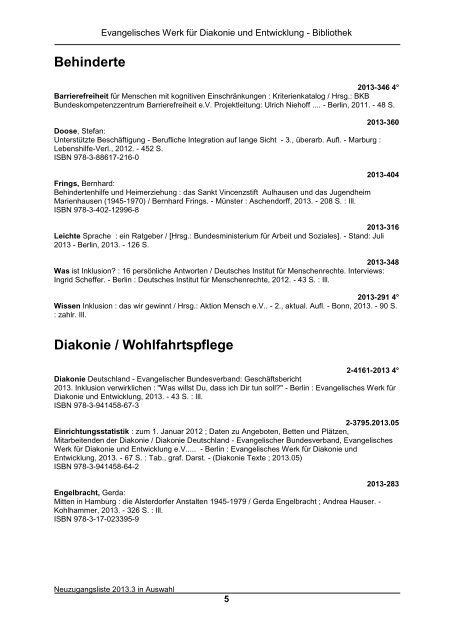 Neuzugangsliste 2013 - 3 (PDF, 276 KB) - Diakonie Deutschland