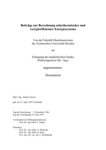 Beiträge zur Berechnung solarthermischer und exergieeffizienter ...