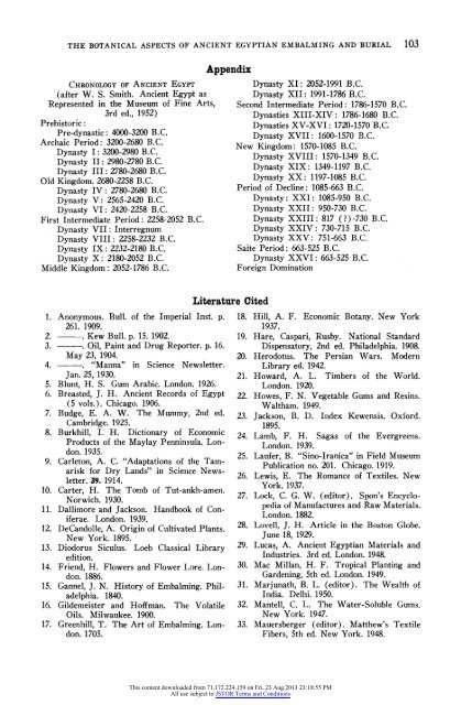 The Botanical Aspects of Ancient Egyptian Embalming and Burial