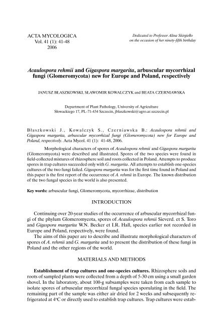 Acaulospora rehmii and Gigaspora margarita, arbuscular ...