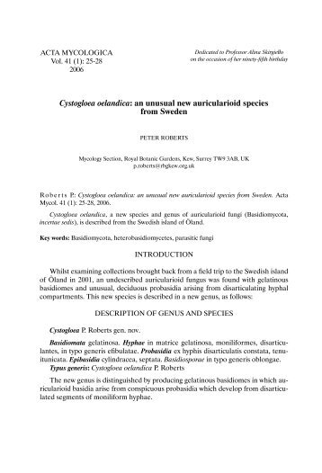 Cystogloea oelandica: an unusual new auricularioid species from ...