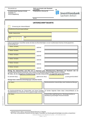 Unterschriftskarte - Investitionsbank Sachsen-Anhalt