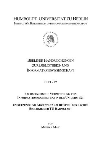 Fachspezifische Vermittlung von Informationskompetenz in der ...