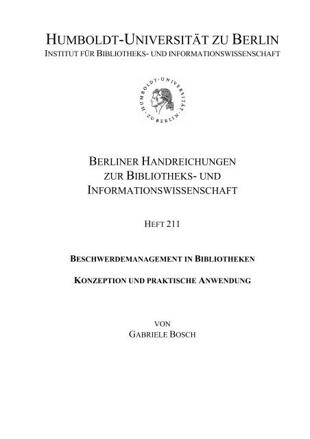 Beschwerdemanagement in Bibliotheken - Institut fÃ¼r ...