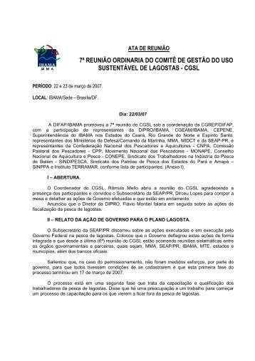 7Âª ReuniÃ£o OrdinÃ¡ria CGSL - MarÃ§o/2007 (pdf) - Ibama