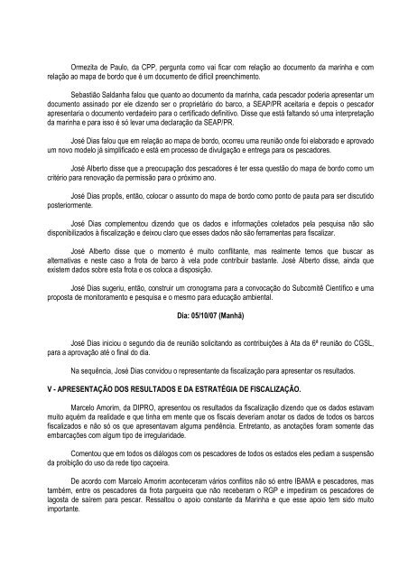 8Âª ReuniÃ£o OrdinÃ¡ria CGSL - Outubro/2007 (pdf) - Ibama